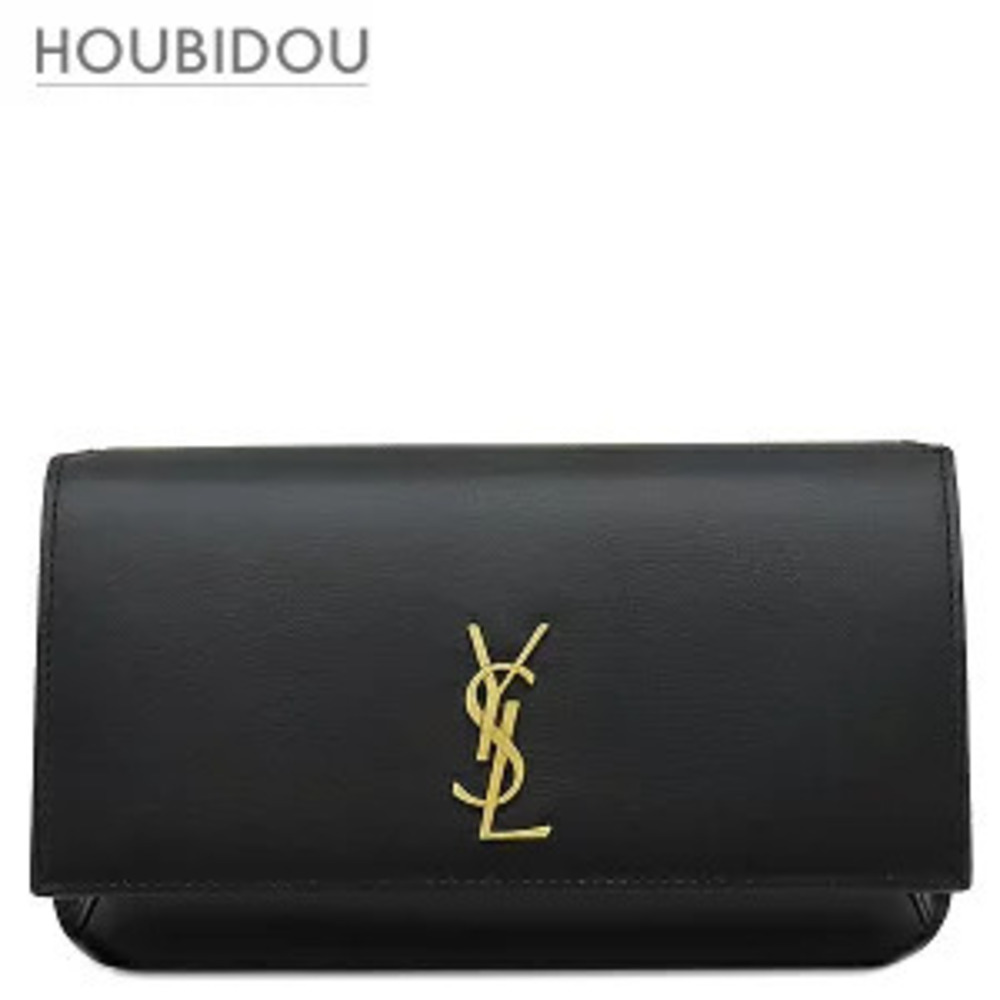 Saint Laurent Shoulder Bag Phone Folder Calfskin Black Monogram Cassandra